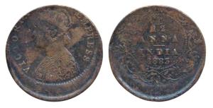 Victoria Empress, Copper 1/12 Anna, 20% off-center on obv. and rev., 1883, Calcutta Mint (