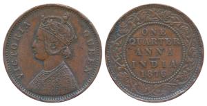 Victoria Queen, Copper ¼ Anna, 1876, Bombay Mint (Prid 636). Very Fine+.