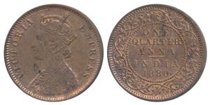 Victoria Empress, Copper ¼ Anna, 1880, Calcutta Mint, C below date on centre bead, (Prid 6