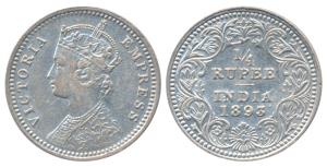 Victoria Empress, Silver ¼ Rupee, 1893, Calcutta Mint, C / II / C incuse (Prid 398). Very 