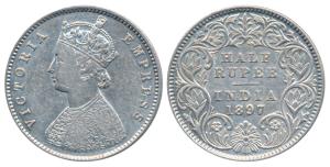 Victoria Empress, Silver ½ Rupee, 1897, Calcutta Mint, A / I / C incuse (Prid 280). Very F