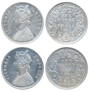 Victoria Queen, Silver Rupee, 1876, Bombay Mint, A2 / II / dot (Prid 147); Victoria Empres