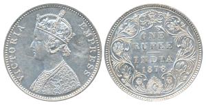 Victoria Empress, Silver Rupee, 1878, Bombay Mint, A3 / II / dot (Prid 151). About Uncircu