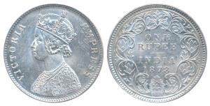 Victoria Empress, Silver Rupee, 1878, Calcutta Mint, A1 / I / No mint mark, (Prid 116). Ex