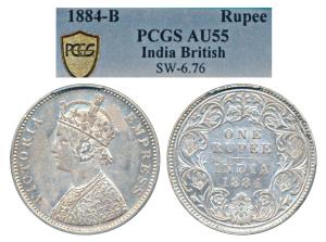 Victoria Empress, Silver Rupee, 1884, Bombay Mint, A3 / I / B raised (Prid 167). Graded by