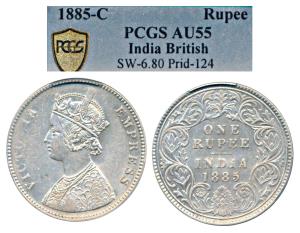 Victoria Empress, Silver Rupee, 1885, Calcutta Mint, A1 / I / C incuse (Prid 124). Graded 