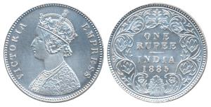 Victoria Empress, Silver Rupee, 1885, Calcutta Mint, A1 / I / C incused (Prid 124). Uncirc