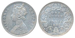 Victoria Empress, Silver Rupee, 1887, Bombay Mint, C2 / I / B raised (Prid 172). About Ext