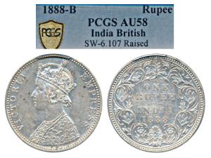 Victoria Empress, Silver Rupee, 1888, Bombay Mint, C2 / I / B raised (Prid 174). Graded by