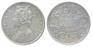 Victoria Empress, Silver Rupee, 1888, Bombay Mint, C2 / I / B raised (Prid 174). About Unc