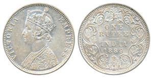 Victoria Empress, Silver Rupee, 1889, Bombay Mint, C2 / I / B incuse (Prid 179). About Unc