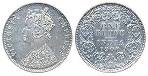 Victoria Empress, Silver Rupee, 1900, Calcutta Mint, C3 / I / C incuse (Prid 138). About U
