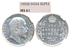Edward VII, Silver Rupee, 1905, Bombay Mint (Prid 201). Graded by NGC MS61.