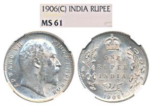 Edward VII, Silver Rupee, 1906, Calcutta Mint (Prid 192). Graded by NGC MS61.
