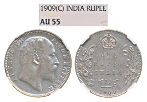 Edward VII, Silver Rupee, 1909, Bombay Mint (Prid 205). Mint name wrongly captioned on the