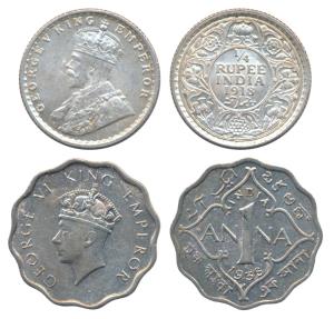 George V, Silver ¼ Rupee, 1918, Calcutta Mint, (Prid 447); George VI, Cupro-Nickel Anna, 1