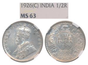 George V, Silver ½ Rupee, 1926 Calcutta Mint (Prid 329). Graded by NGC MS63.