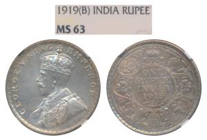 George V, Silver Rupee, 1919, Bombay Mint (Prid 225). Graded by NGC MS63.