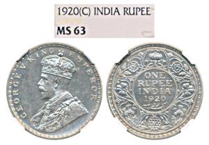 George V, Silver Rupee, 1920, Calcutta Mint (Prid 216). Graded by NGC MS63.