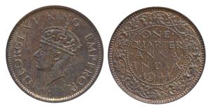 George VI, Copper ¼ Anna, 1941, Bombay Mint, Head type II (Prid 693). About Uncirculated, 