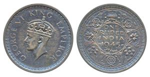 George VI, Half Silver Rupee, 1945, Lahore Mint, D / Ia L, Large and Open 5 in Date, Unlis