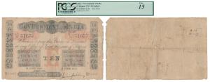 Government of India, Uniface, Rupees 10, red under print, Lahore Circle, signed M. M. S. G