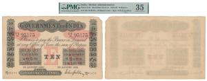 Government of India, Uniface, Rupees 10, red under print, signed M. M. S. Gubbay, 23 Augus