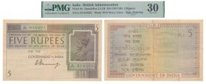 George V, Rupees 5, 1st issue, 1925, signed H. Denning, water mark variety B that is Govt 
