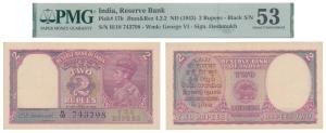 George VI, Rupees 2, 1943, signed C. D. Deshmukh (J&R 4.2.2). Graded by PMG 53 About Uncir