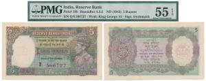 George VI, Rupees 5, 1st issue, 1944, signed C. D. Deshmukh, prefix Q, in order of consecu