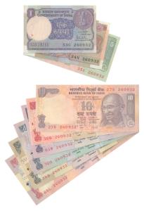 Assorted lot, Rupee 1, 2, 5, 10, 20, 50, 100, 500 and 1000 signed R. N. Malhotra, D. Subba