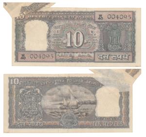 Rupees 10, signed Manmohan Singh, Error, miss-print with extra paper, with a white patch o