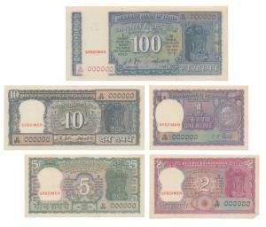 A complete set of Specimen Notes featuring Mahatma Gandhi; Rupee 1, Specimen, 1969, signed