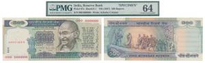 Rupees 500, Specimen, 1987, signed R. N. Malhotra (J&R 6.8.1.1). Graded by PMG 64 Choice U