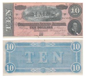 Confederate States of America, 10 Dollars, 1864, Richmond. About Extremely Fine.