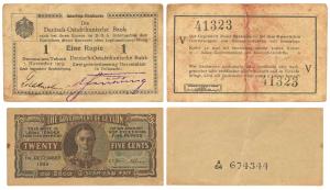Ceylon, George VI, 25 Cents, 1949; German East Africa, Eine (One) Rupie, 1915. Very Fine+ 
