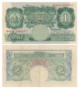 Great Britain, One Pound, signature P.S. Beale, 1949-55 rev. The Bank of England building 