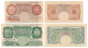 Great Britain, Ten Shillings and One Pound, signature The Bank of England building with St