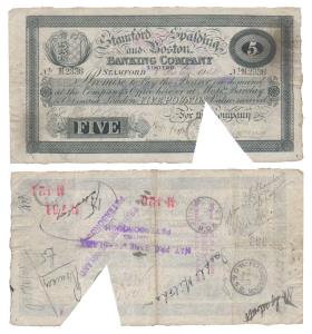 Stamford Spalding & Boston Banking Company Limited, Pounds 5, 1904, signature cut. Various