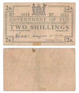 Fiji, George VI, 2 Shillings, 1942 Emergency issue (Pick 50). Fine+.