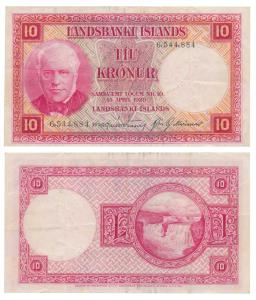Iceland, 10 Kroner, 1928 (Pick 33). About Extremely Fine.