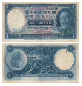 Singapore, Straits Settlements, George V, 1 Dollar, 1935, a regal tiger on rev. Very Fine+