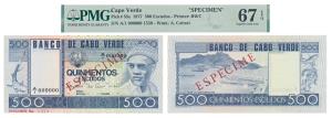Cape Verde "SPECIMEN", 500 Escudos, 1977, signed A. Cabral, (Pick 55s). Graded by PMG 67, 