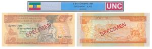 Ethopia, 5 Birr, 1987, SPECIMEN, GG000000, (Pick 37S). Uncirculated.