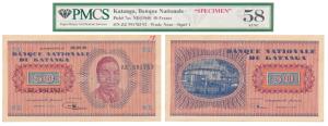 Katanga, 50 Francs, 1960, SPECIMEN (Pick 7as). Graded by PMCS 58, About Uncirculated.