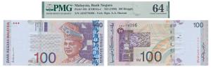 Malaysia, 100 Ringgit, 1999, signed A.A. Hassan (Pick 44b). Graded by PMG 64, Choice Uncir