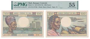 Mali, Banque Centrale, 100 Franc, 1972-73, (Pick 11). Graded by PMG 55, About Uncirculated