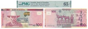 Namibia, 100 Namibia Dollars, 2012, (Pick 14). Graded by PMG 65, Gem Uncirculated, EPQ.