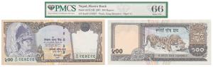 Nepal, 500 Rupees, 2001, (Pick 43). Graded by PMCS 66, Gem Uncirculated.