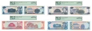 Nicaragua, 20 and 50 Cordobas, 1988; 20 Cordobas, 1990; 1000 Cordobas, 1987. Graded by PCG